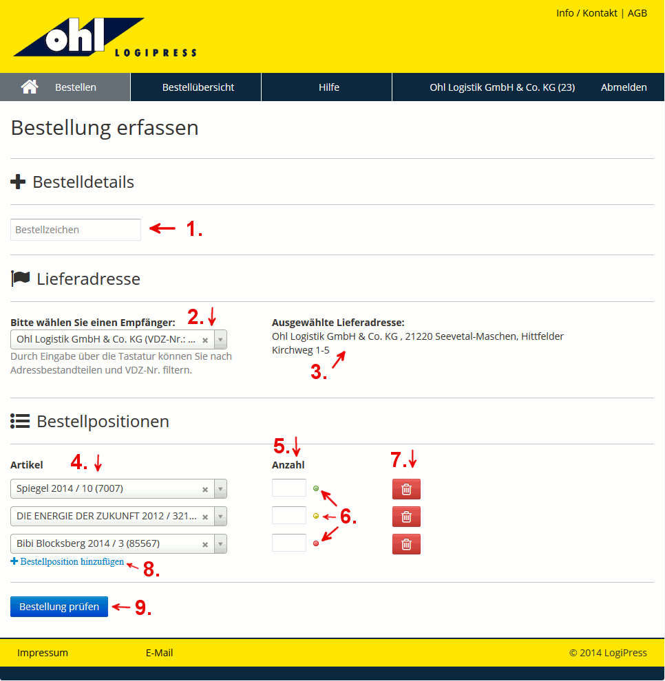 Screenshot LogiPress Bestellung erfassen Screenshot LogiPress Bestellung erfassen